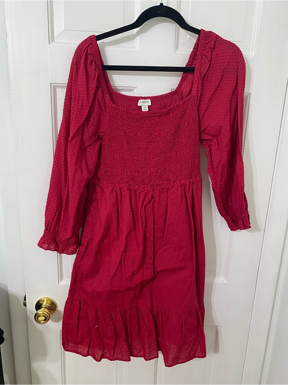 J. Crew Pink Smocked Square-Neck Mini Dress
